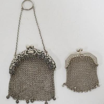 1185	STERLING SILVER AND 800 SILVER MESH LADIES COIN PURSES, LARGEST APPROXIMATELY 3 IN X 3 3/4 IN
