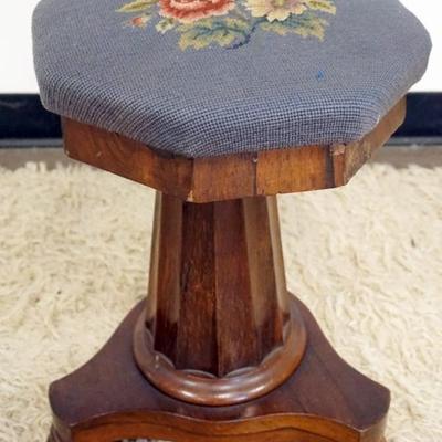 1258	VICTORIAN ROSEWOOD ORGAN STOOL WITH FLORAL NEEDLE POINT SEAT, APPROXIMATELY 15 IN X 13 IN X 20 IN H
