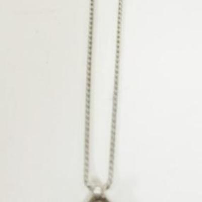 1135	STERLING SILVER 925 NECKLACE W/BLACK ONYX STONE & MOTHER OF PEARL ACCENTS, APPROXIMATELY 3 IN X 1 1/2 IN
