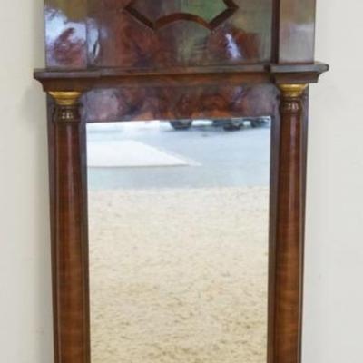 1271	BIEDERMEIER HANGING MIRROR WITH TURNED HALF COLUMN SIDES, APPROXIMATELY 21 IN X 48 IN H
