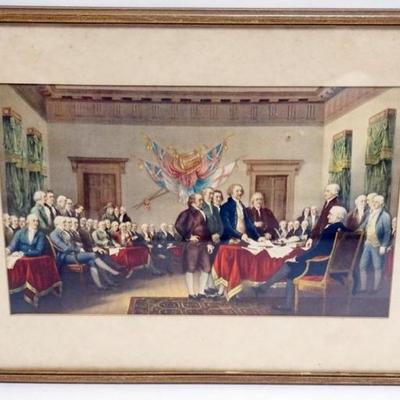 1113	JOHN TRUMBULL PRINT, SIGNING OF THE DECLARATION OF INDEPENDENCE, SOUVINER OF MONTICELLO HOME OF THOMAS JEFFERSON, APPROXIMATELY 14...