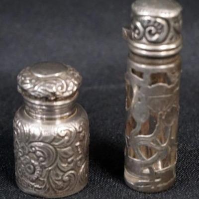 1178	SILVER WRAPPED AND STERLING SILVER OVERLAY LADIES SCENT PERFUME BOTTLES
