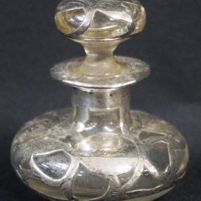 1160	ANTIQUE SILVER OVERLAY PERFUME BOTTLE, APPROXIMATELY 3 1/4 IN H
