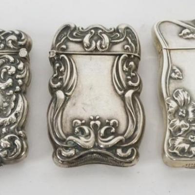 1207	GROUP OF 3 REPOUSSE STERLING MATCH SAFES, 2.1 OZT
