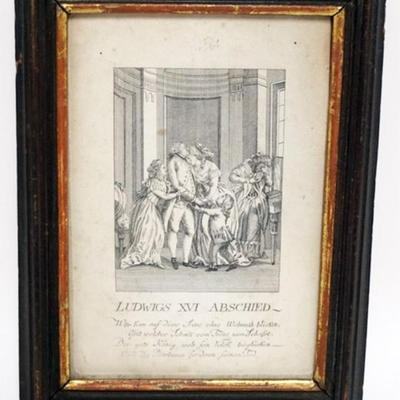 1110	FRAMED ENGRAVING OF LOUIS XVI FAIRWELL, APPROXIMATELY 7 IN X 9 IN
