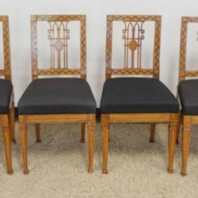 1256	SET OF 6 BIEDERMEIER INLAID CHAIRS WITH UPHOLSTERED SEATS, EACH APPROXIMATELY 18 IN X 17 IN X 37 IN H
