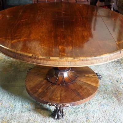1267	BIEDERMEIER LARGE TILT TOP TABLE WITH CARVED PAW FEET, APPROXIMATELY 51 IN X 28 IN H
