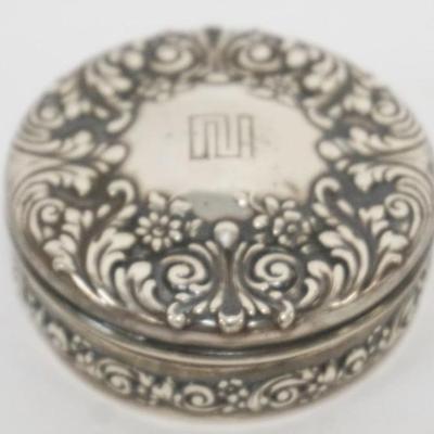 1196	REPOUSSE TIFFANY & CO. STERLING SILVER ROUND TRINKET BOX WITH GOLD WASH INTERIOR, APPROXIMATELY 2 1/4 IN X 1 IN, 1.7 OZT
