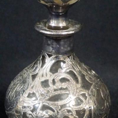 1157	ANTIQUE SILER OVERLAY TOOLED PERFUME BOTTLE, APPROXIMATELY 4 3/4 IN H
