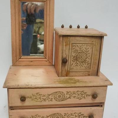1125	CHILDS VICTORIAN DRESSER W/BONNET BOX, APPROXIMATELY 13 IN X 7 IN X 18 IN HIGH
