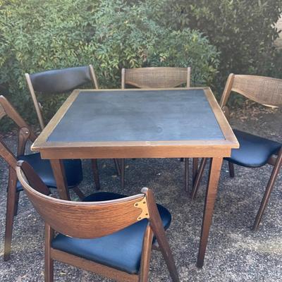 Vintage Mid Century Modern Folding Table And Chairs 