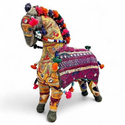 Vintage Rajasthani Handcrafted Multicolored Cotton Fabric Horse