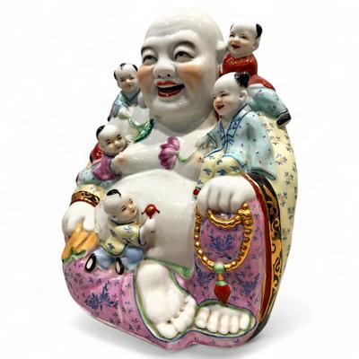 Chinese Export Famille Rose Laughing Buddha w/ Children