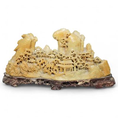 Vintage Chinese Soapstone Mountain Village Carving