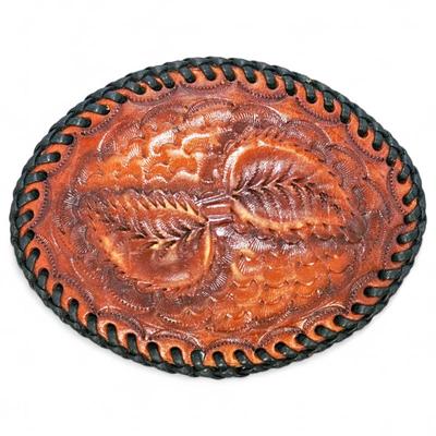 Hand Tooled Vintage Oval Leather Belt Buckle