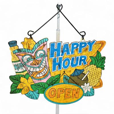 Novelty Wood Tiki-Themed Happy Hour Open Sign