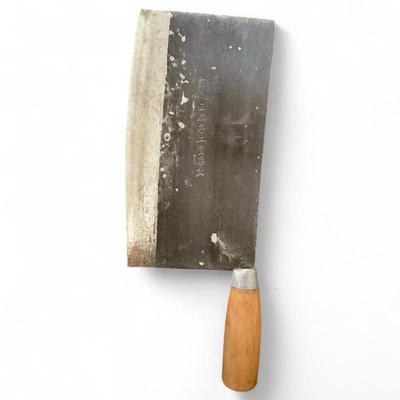 Vintage Foshan Chinese Three Rams Cleaver With Wood Handle