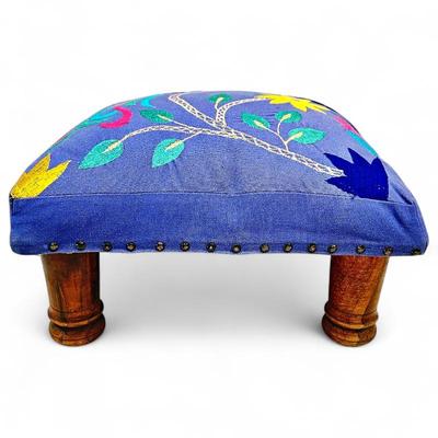 Otomi Style Embroidered Footstool