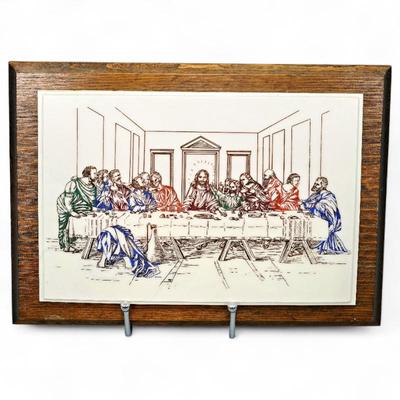 Handcrafted Wooden Plaque w/ "The Last Supper” Tile