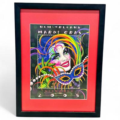 Framed 2005 Andrea Mistretta New Orleans Mardi Gras Poster Titled "Peekaboo"