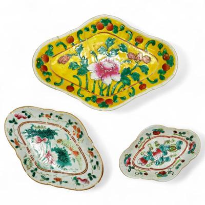 Set Of Three Antique Chinese Famille Rose Porcelain Altar Dishes