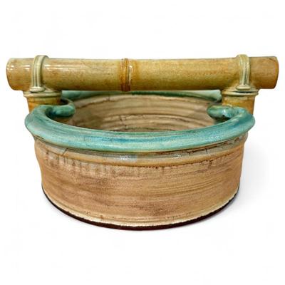 Handcrafted Ceramic Bowl w/ Bamboo-Inspired Handle