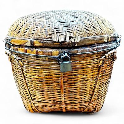 Vintage Chinese Bamboo Storage Basket