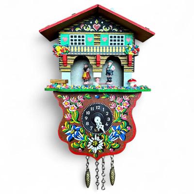 Decorative Black Forest Chalet-Style Cuckoo Clock With Painted Figures