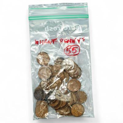 Group Of 55 Wheat Pennies From Varying Years