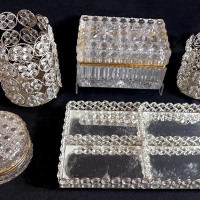 Glass, Crystal and Mirror Vanity Set (5 pc)