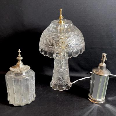 Crystal Lamp, Vanity Jar And Soap Dispenser 