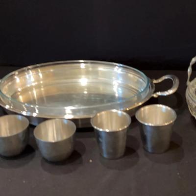  Vintage Genuine Crystal Sheffield Silver Bowl, Pyrex Glass Dish w/ Tray, Drinking Vessels & More