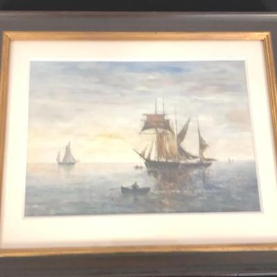 Unknown Artist “Sailboat Sunrise” Original Watercolor Signed 
