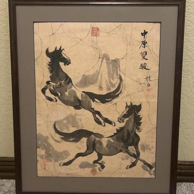 Xu Beihong  "Two Galloping Horses" Framed Print 