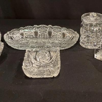 Beautiful Hand Cut Crystal Dishes, Jars w/ Lids & Napkin Holder 