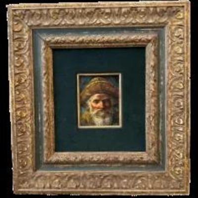 Framed Painting Of Older Man Wearing Hat- Signed 