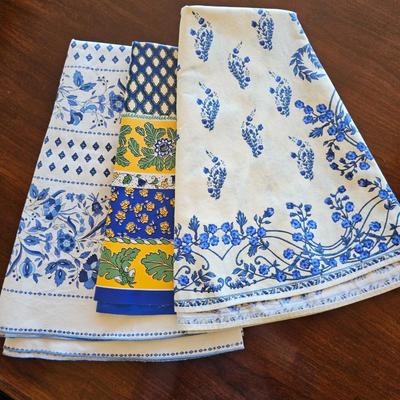 Lot #161 - Set of 3 Round Tablecloths in Blue/White/Yellow Floral Designs