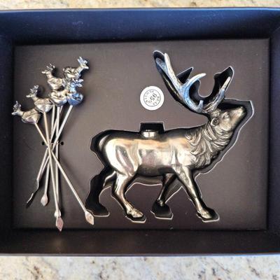 Lot #170 - Williams-Sonoma Pewter Stag Cocktail Pick Set