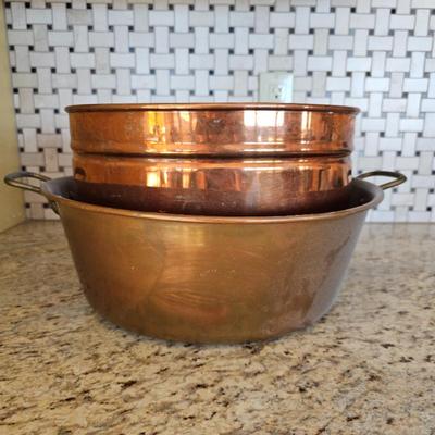 Lot #246 - Vintage Copper & Brass Handled Pot, Plus Copper Planter