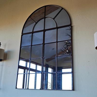 Lot #107 - Huge Three Piece Arched Window Pane Wall Mirror