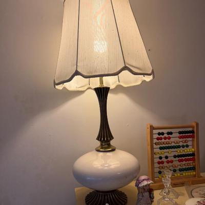 MCM Brass and White Glass Lamp with Shade