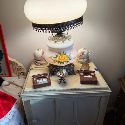 Vintage Hand-Painted Hurricane Parlor Lamp