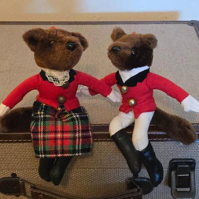 Lot #160 - Pair of Dressed Fox Children Huntsman Equestrian Plush Figurines – Scottish Plaid Equestrian Holiday Decor
