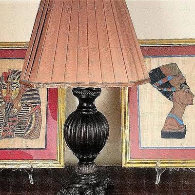Vintage Papyrus Hand Painted Egyptian Art Matted And Framed