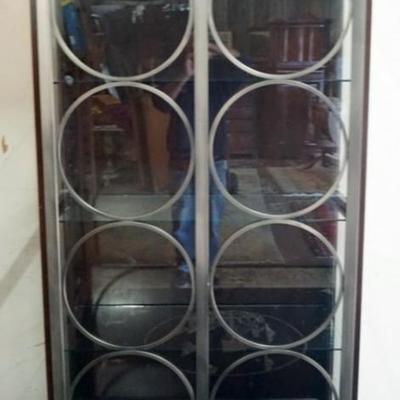 1202	ETHAN ALLEN MODERN STYLE CRYSTAL CABINET WITH INTERIOR LIGHTING, APPROXIMATELY 40 IN X 18 IN X 82 IN H

