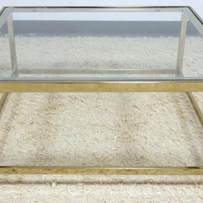 1204	BRASS COCKTAIL TABLE WITH INSET BEVELED GLASS TOP, APPROXIMATELY 35 IN SQ X 16 IN H
