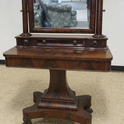 1230	EMPIRE MIRROR TOP STAND WITH LION HEAD BRASS PULLS, APPROXIMATELY 36 IN X 19 IN X 53 IN H
