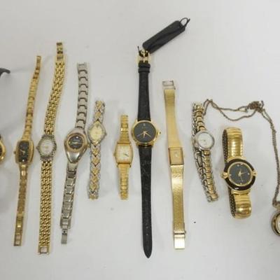 1153	ASSORTMENT OF 12 LADIES WATCHES INCLUDING PULSAR, PUMA, HELBROS, GENEVA, ELGIN, BERNRUS AND OTHERS
