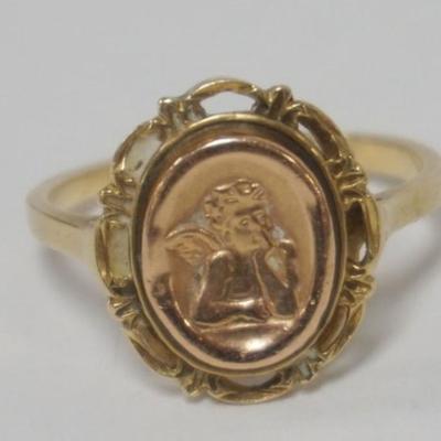 1164	14K GOLD LADIES CHERUB RING, APPROXIMATE SIZE 9 3/4, 2.1 DWT
