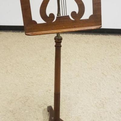 1244	ANTIQUE MAHOGANY ADJUSTABLE STAND, REEDED COLUMN CENTER, TOP NEEDS RESTORATION, APPROXIMATELY 49 IN HIGH
